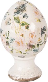 Béžové keramické vajíčko na podstavci s ružami Rosina- Ø 12*19 cm
