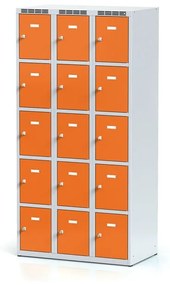 Alfa 3 Šatníková skrinka s úložnými boxami, 15 boxov, 1800 x 900 x 500 mm, otočný zámok, oranžové dvere
