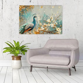 Obraz - Páv so zlatým dekorom (90x60 cm)