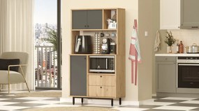 Vysoká skriňa na mikrovlnku Houseland Royce 03 dub Castello/antracitovo sivá