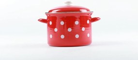 BELIS smaltovaný hrniec červený s bielymi bodkami, 8L