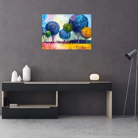 Sklenený obraz kopulovitých stromov, olejomaľba (70x50 cm)