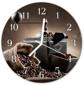 Nástenné sklenené hodiny Kávový šálka fi 30 cm