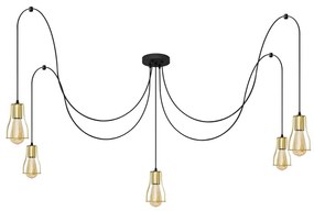 Luster na lanku TUBE LONG 5xE27/15W/230V čierna/zlatá