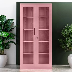 Sklenená vitrína AMELIA, 900 x 1850 x 400 mm, Fresh Style: púdrovo ružová