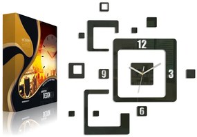 3D nalepovacie hodiny Trio Quadrat čierne