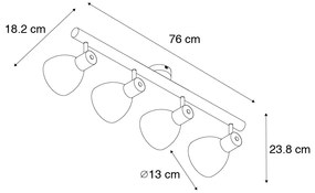 Rustikálne bodové svetlo čierne s drevom 4-svetlo - Flint