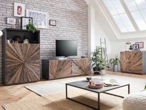 furniture-nabytek.cz - Masívna komoda Highboard Derby z recyklovaného dreva a kovu, lakovaná, šedá – 90×45×145 cm