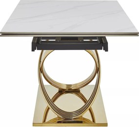 Jídelní rozkládací stůl Hermes 160/240 cm bílý mramor/zlatý