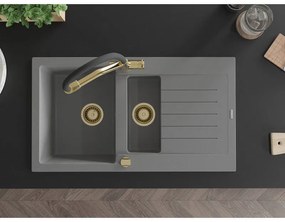Mexen Matias, 1,5-komorový granitový drez 900x505x200 mm a drezová batéria Duo, šedá, 6502-71-671701-57-G