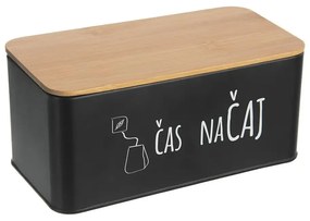 Dóza na čaj, plechová s bambusovým vekom, čierna – ČAS NA ČAJ