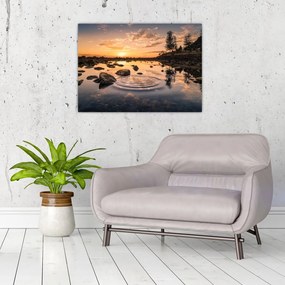 Sklenený obraz - Západ slnka pri jazere (70x50 cm)