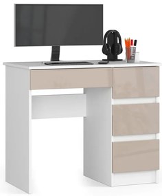 Kancelársky stôl A-7 90 cm pravostranný, biely / cappuccino lesk