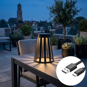 Vonkajšia stolová lampa čierna vrátane LED 3-stupňového stmievača solárna a nabíjateľná - Penny