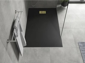 Mexen Hugo, obdĺžniková sprchová vanička SMC 160 x 90 cm, čierna, zlatá krytka, 42709016-G