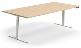 Výškovo nastaviteľný rokovací stôl QBUS, obdĺžnik, 2400x1200 mm, biely rám, dub
