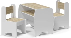 Detský set stolík a 2 stoličky s úložnou policou - sonoma + biela