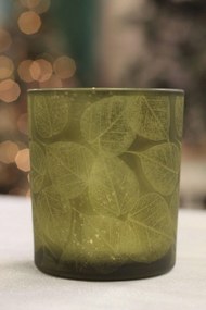 Olivovo zelený sklenený svietnik List 15cm
