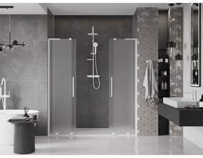 Mexen Velar L Duo, posuvné sprchové dvere do otvoru 180 cm, 8mm sklo námraza, biela matná, 871-180-003-32-20