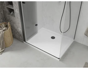 Mexen Lima, sprchovací kút so skladacími dverami 90 (dvere) x 80 (stena) cm, 6mm číre sklo, čierny profil + slim sprchová vanička biela s čiernym sifónom, 856-090-080-70-00-4010B