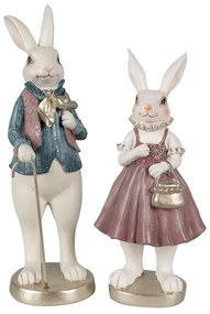 Dekorácia biely králik v košeli a s palicou - 12*10*32 cm
