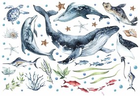 Gario Detská nálepka na stenu Ocean - veľryba, delfíny, korytnačka a tuleň