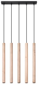 Závesné svietidlo Pastelo, 5x drevené tienidlo