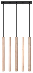 Závesné svietidlo Pastelo, 5x drevené tienidlo