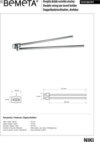 Bemeta Design NIKI: Držiak uterákov, 475 mm, dvojitý, otočný - 153104191