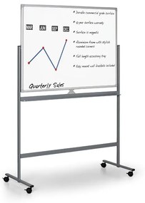 Mobilná obojstranná biela popisovacia tabuľa, magnetická, 1800 x 1200 mm