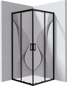 Deante Štvorcový sprchový kút Funkia Evo 90x90 cm, vzor vlna - KYC NB99P, čierna mat - bez vaničky