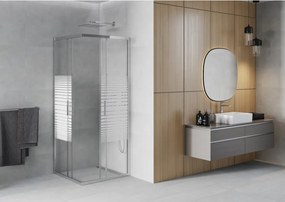 Mexen Rio štvorcová sprchová kabína 90 x 90 cm, biele pruhy, chróm - 860-090-090-01-20