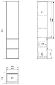 Aqualine Aqualine, PANEDA skrinka vysoká 35x165x31cm, biela, ľavá/pravá, PN165