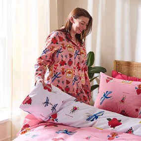 Biele/ružové bavlnené obliečky na jednolôžko 135x200 cm Mon Coeur – Their Nibs