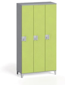Šatníková skriňa, 3 oddiely, 1750 x 900 x 400 mm, otočný zámok, sivá/zelená