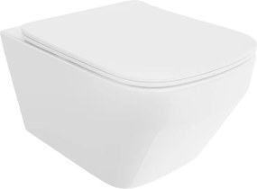 Mexen Riva, závesná WC misa 555x370x335 mm, Rimless Tornádo + WC sedadlo z duroplastu, biela lesklá, 30630200T