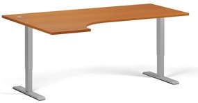 Rohový výškovo nastaviteľný stôl, 180x120 cm, 2 motory, L/P, sivá podnož, čerešňa