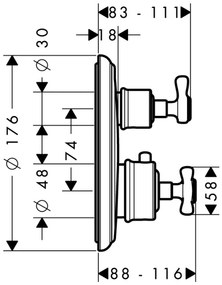 Axor Montreux - Termostatická batéria pod omietku s uzatváracím a prepínacím ventilom, chróm 16820000