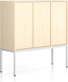Kancelárska skriňa FRAME, nízka, biela podnož, 3x dvere, 1299 x 450 x 1331 mm, PUSH-lock, breza