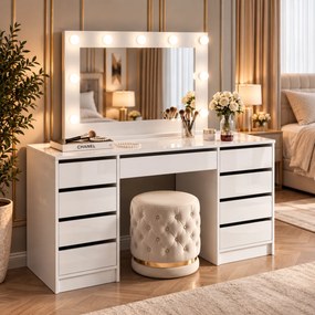 TOALETNÝ STOLÍK ANETT DOUBLE II BIELY LESK + ZRKADLO LED 150 cm