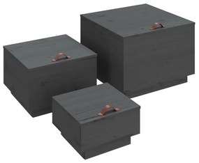 vidaXL Úložné boxy s vekom 3 ks sivé masívna borovica