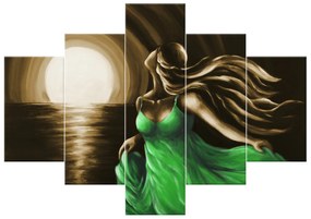 Gario Ručne maľovaný obraz Žena v zelenom - 5 dielny Rozmery: 100 x 70 cm