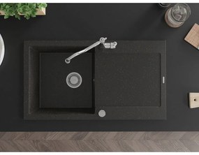 Mexen Leo, 1-komorový granitový drez 900x500x190 mm a drezová batéria Carla, čierna-zlatá metalíza, 6501-75-670700-00