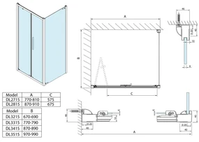 Polysan Polysan, Lucis Line obdĺžniková sprchová zástena 900x800mm L/P varianta, DL2815DL3315