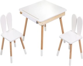 Detský rastúci set BUNNY, stolík a 2 stoličky, biela/hnedá ELIS design