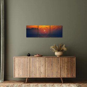 Obraz mostu pri západe slnka (s hodinami) (90x30 cm)