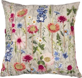 Béžový vyšívaný vankúš rozkvitnutá lúka Flowers Poppy - 45*45*15cm