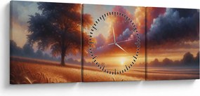 Obraz – Západ slnka na poli (s hodinami) (90x30 cm)