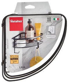 Čierna nástenná rohová kúpeľňová polica Metaltex Origin