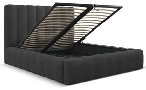 Antracitová čalúnená dvojlôžková posteľ s úložným priestorom a roštom 180x200 cm Kelp – Micadoni Home